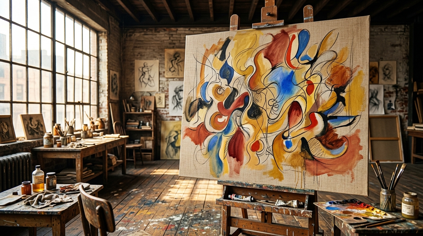 Abstract Expressionist oil painting homage inspired by Armenian-American artist Arshile Gorky