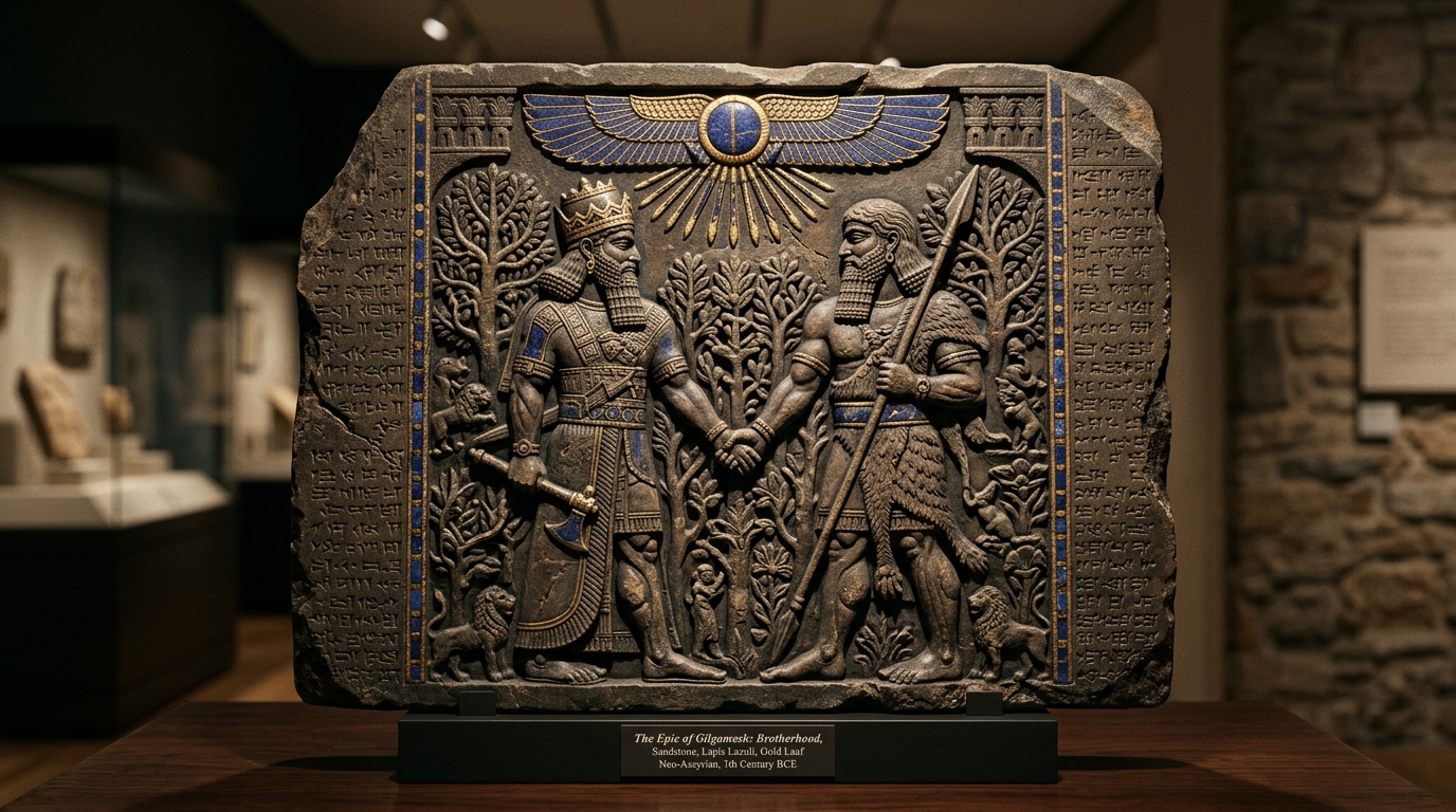 The Epic of Gilgamesh — Ancient Mesopotamian Bas-Relief and Cuneiform Tablet